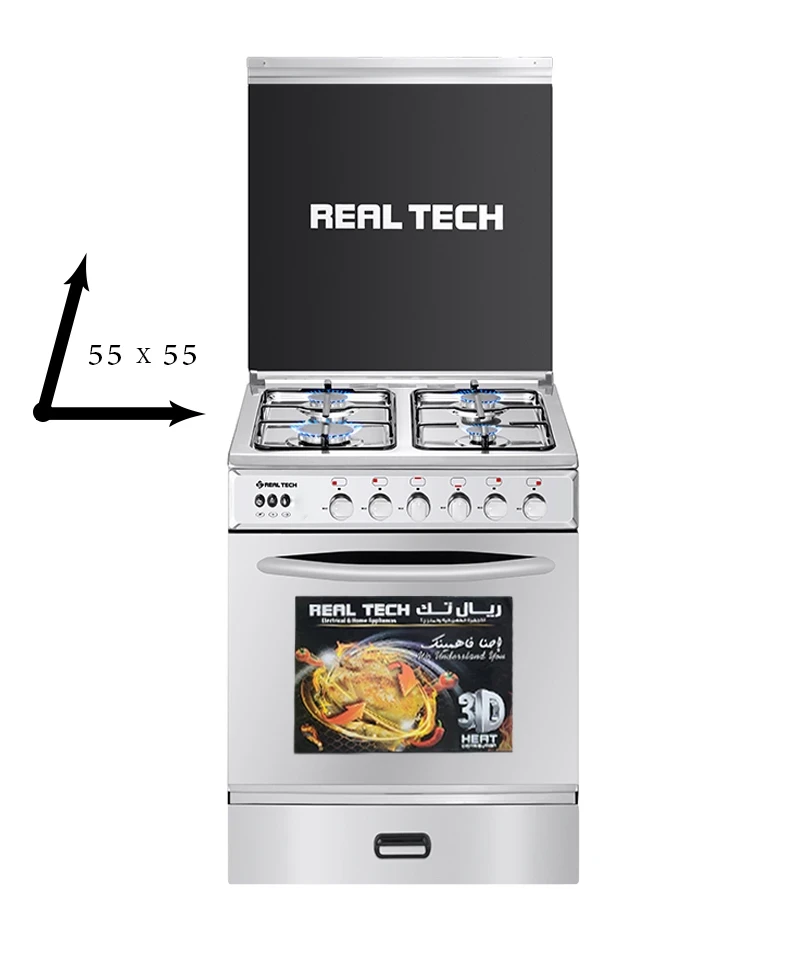 Hover image for فرن غاز  ريال تك  55×55 استيل 80% مواصفات كاملة – موديل 911